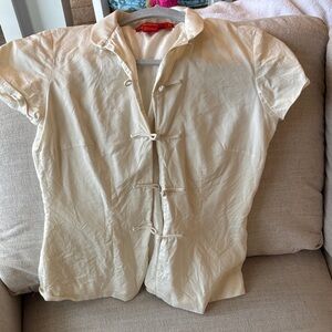 Cream Short Sleeve Button-Up Blouse